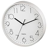 Hama Wanduhr ohne tickgeräusche (leise Wohnzimmer-Uhr mit großem Ziffernblatt, analoge Küchenuhr inkl. Batterie) weiß