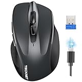 TECKNET Silent Kabellose Maus, Wiederaufladbar Funkmaus 4800 DPI, 2,4 GHz Optische Computer Maus für Laptop, PC, Mac, 6 Tasten, Grau